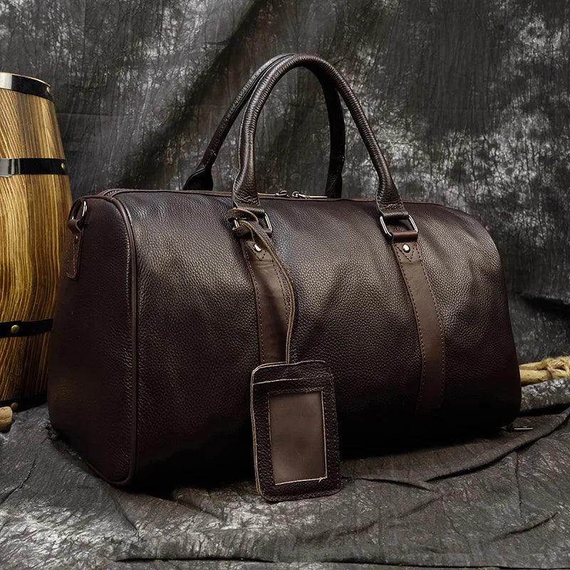 Personalized Leather Duffel Bags Purple Blue Brown Black - VacationGrabs