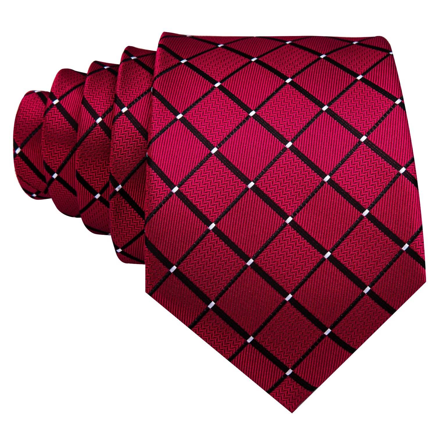 Red Plaid Silk Tie Set for Men - VacationGrabs