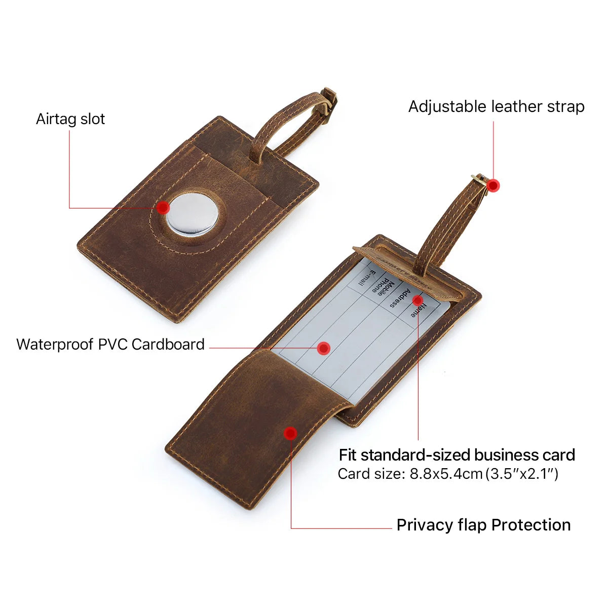 Leather Luggage Tag With Airtag Pocket Travel Accessories Name ID Address Tags