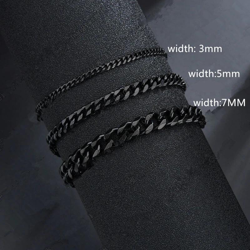 Men's Jewelry - Bracelets Cuban Chain Mens Bracelet Classic Stainless Steel 3/5/7mm Width