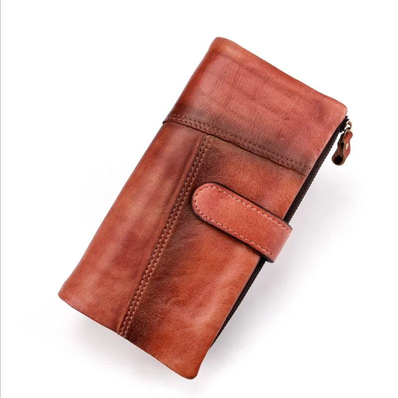 Vintage Wax Oil Skin Long Purse Genuine Leather RFID Wallet for Men - VacationGrabs