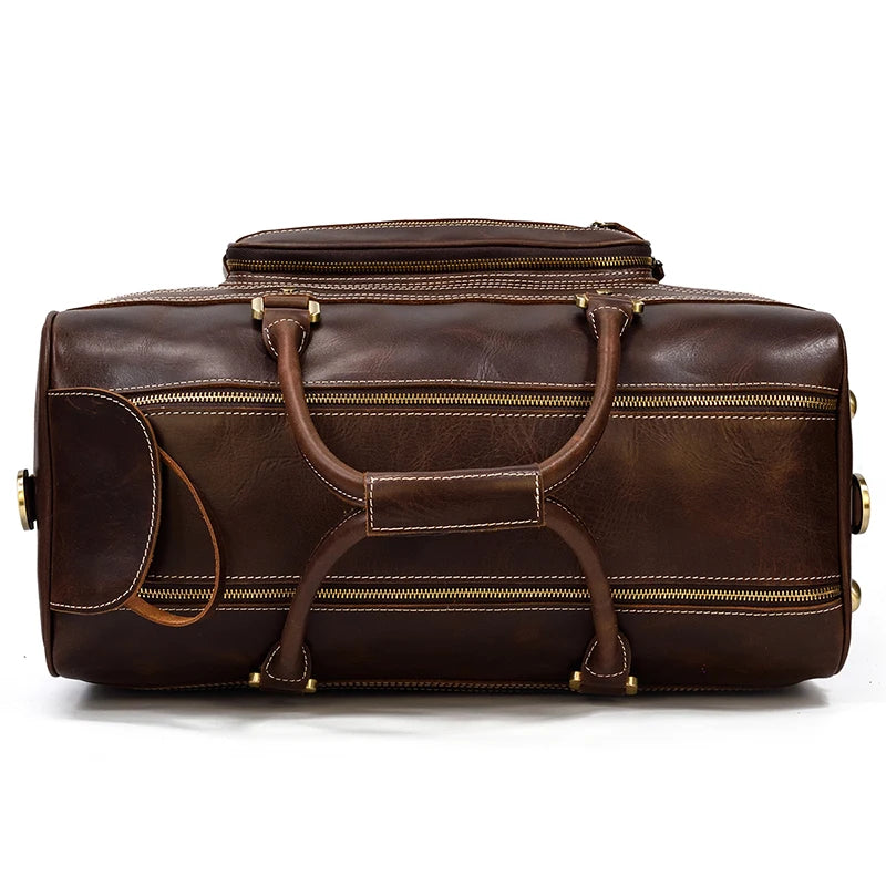 Rolling Genuine leather hand luggage travel bag with wheels