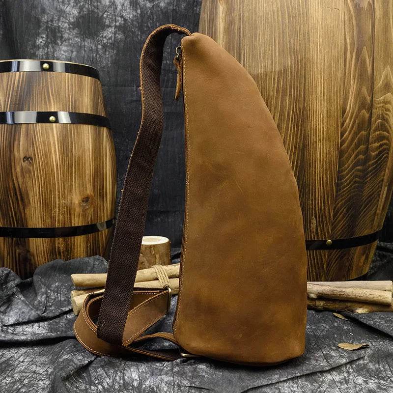 Unique Leather Chest Bag Crazy Horse Vintage Crossbody Sling Bag - VacationGrabs