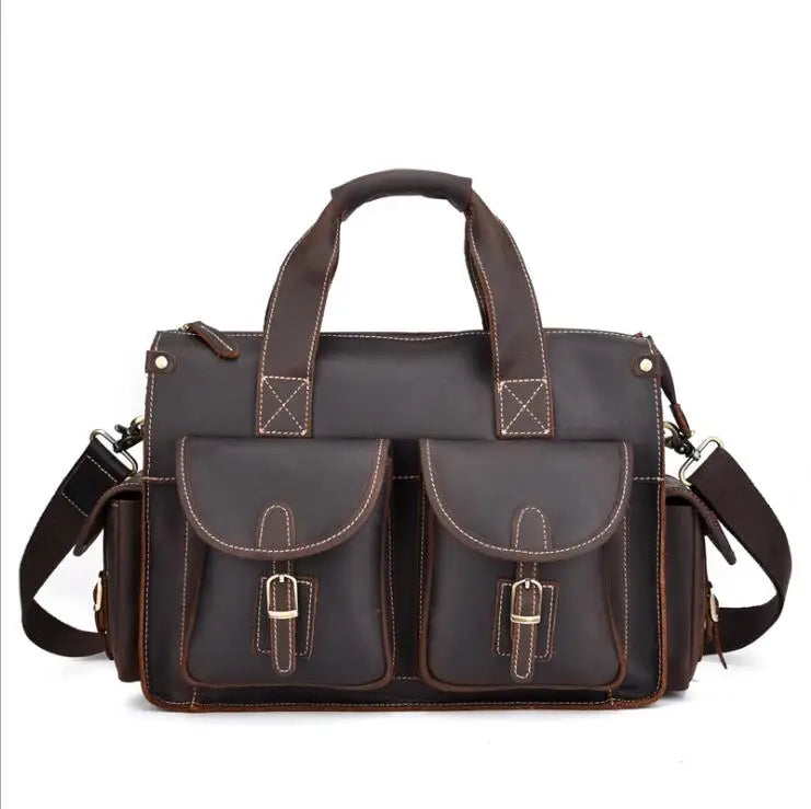 Top Grade Quality Laptop Briefcase Crazy Horse Genuine Leather Laptop Bags Notebook PC Shoulder Bag For Business Man Vintage