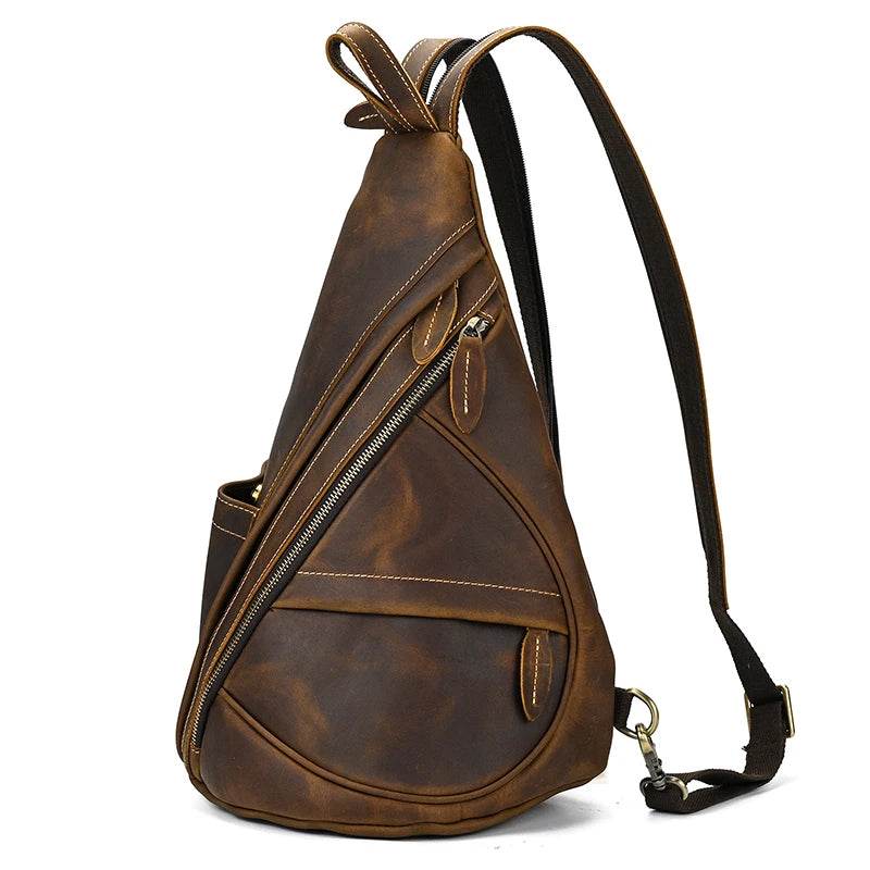 Leather Sling Bag for Biker Men Crossbody Chest Pack - VacationGrabs