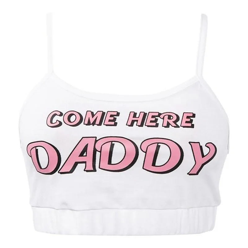 Two piece set Fashion COME HERE DADDY Letter Print Tank Top Sexy Sleeveless Summer Harajuku Kawaii Cropped Feminino Bikini 2023