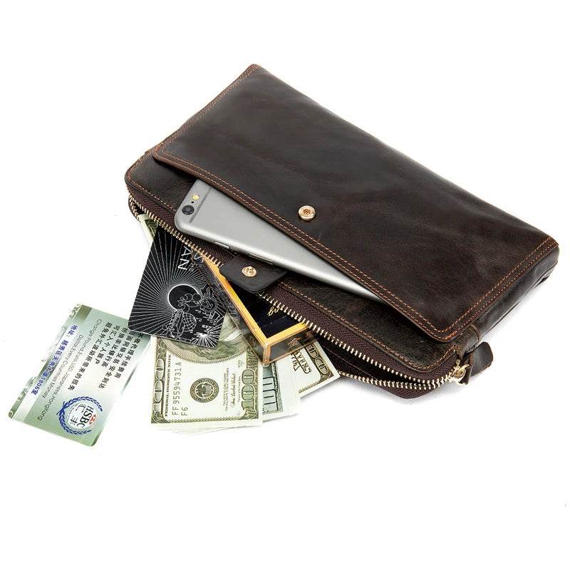 Large Capacity Cowhide Mobile Phone Bag Genuine Leather Clutch Purse - VacationGrabs