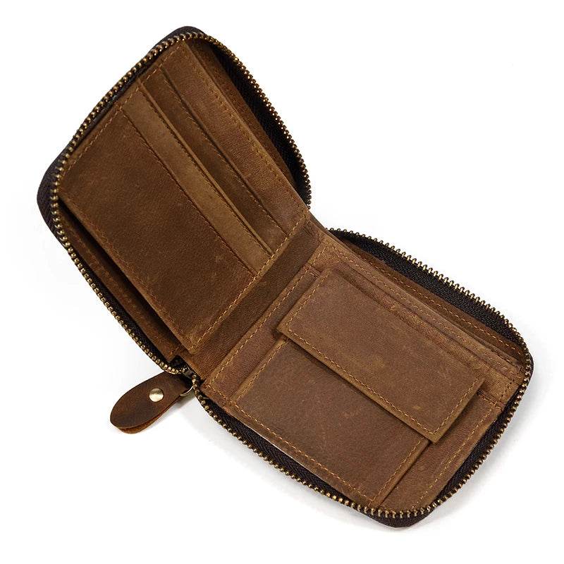 Black Soft Genuine Leather Short Wallet with Coin Pocket & Photo Holder - VacationGrabs