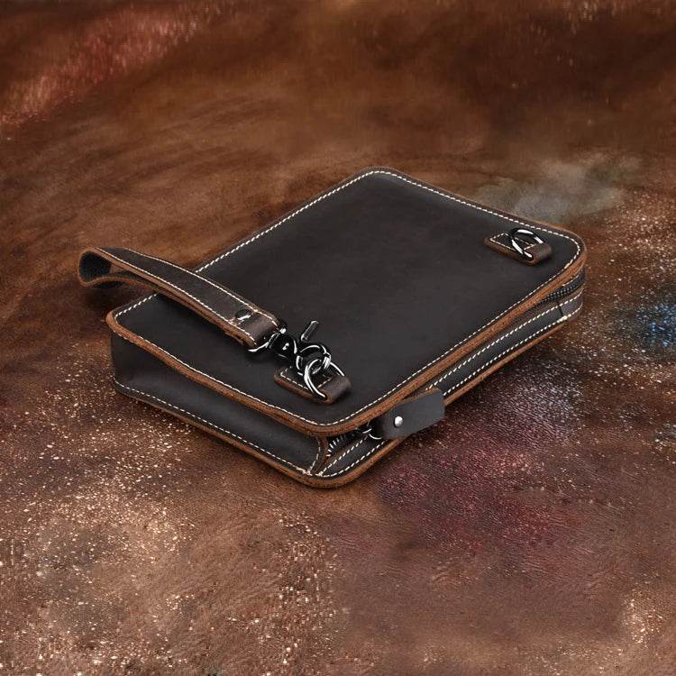 Fashion Men's Genuine Leather File Document Bags with Wrist Sling - VacationGrabs