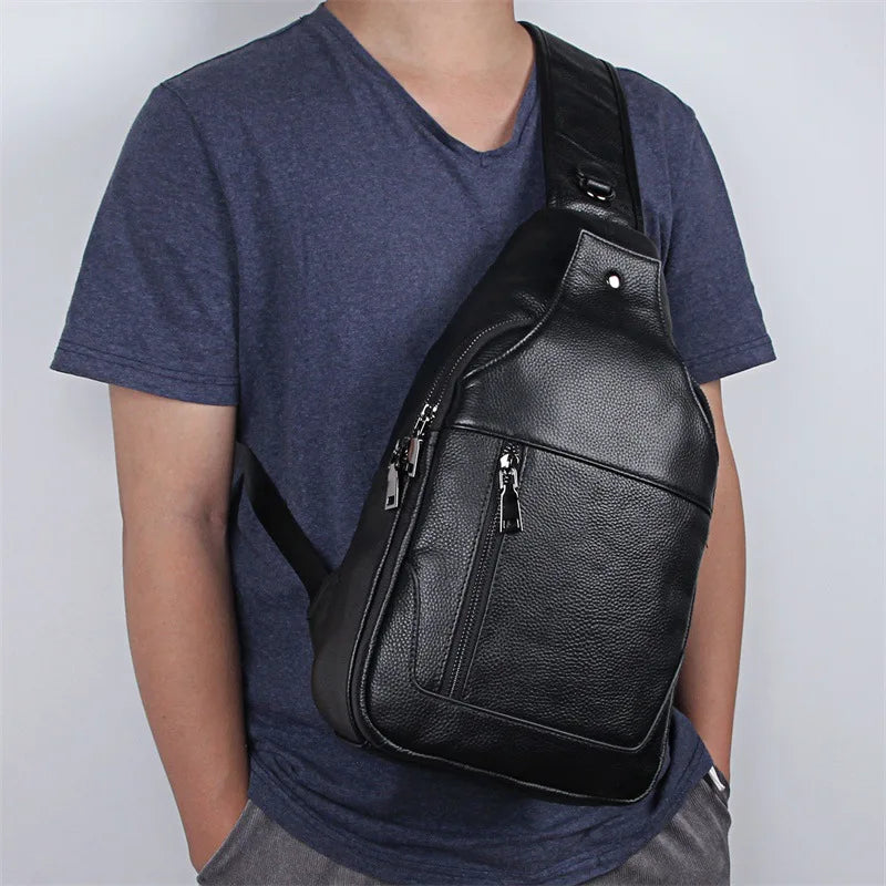 Men's Genuine Leather Sling Bag – Vintage Black Crossbody