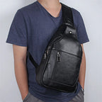 Men's Genuine Leather Sling Bag – Vintage Black Crossbody