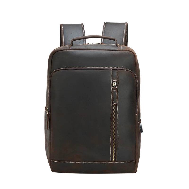Crazy Horse Leather Laptop Backpack for Men Business School - VacationGrabs