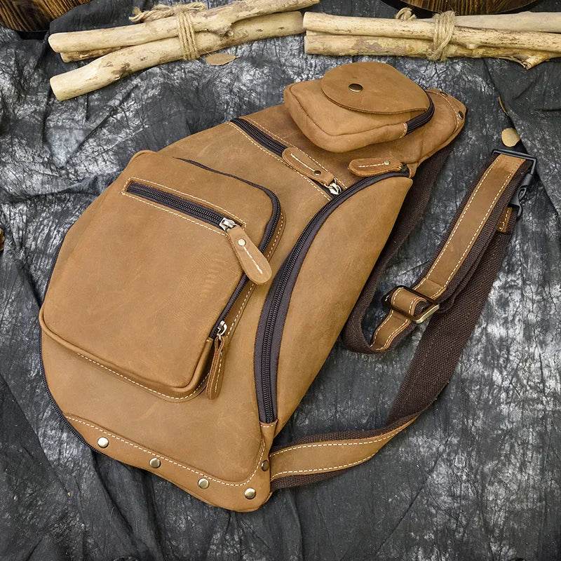 Big Chest Bag Men Crazy Horse Leather Sling Crossbody Sport Bag - VacationGrabs