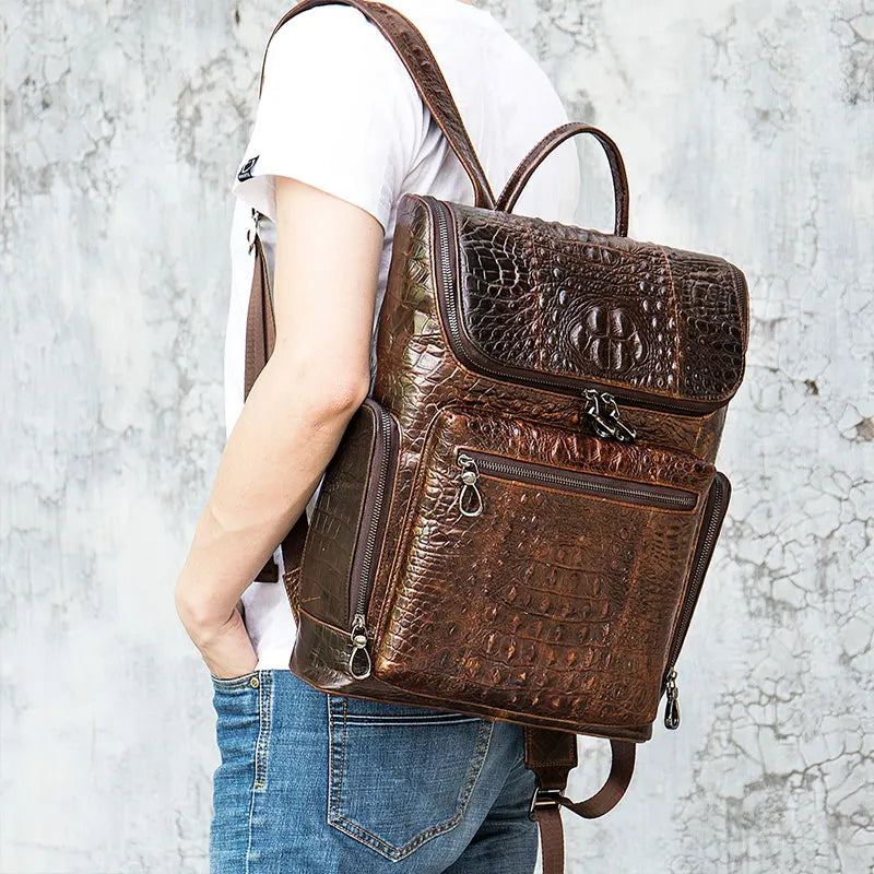 crocodile leather men's backpack men's laptop travel backpack