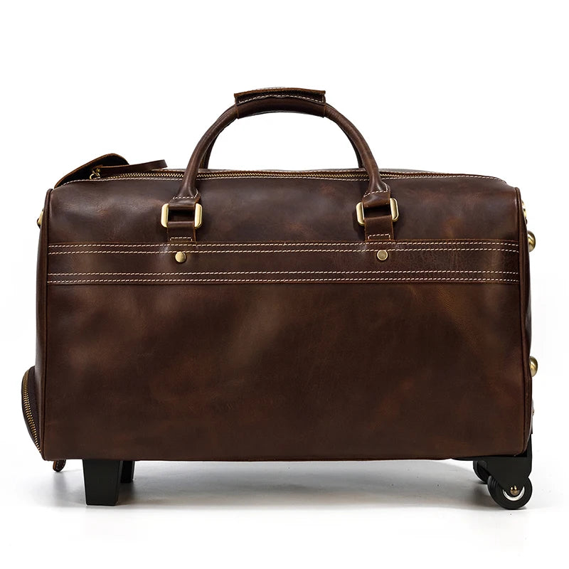 Rolling Genuine leather hand luggage travel bag with wheels