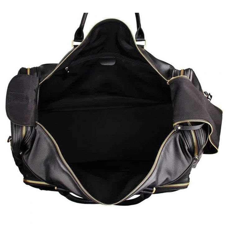 60cm High Capacity Genuine Leather Travel Duffle for Men Weekend Bag - VacationGrabs