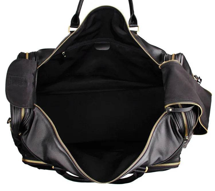 60cm High Capacity Genuine Leather Travel Duffle for Men Weekend Bag - VacationGrabs