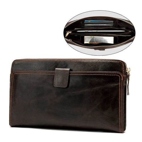 Large Capacity Cowhide Mobile Phone Bag Genuine Leather Clutch Purse - VacationGrabs