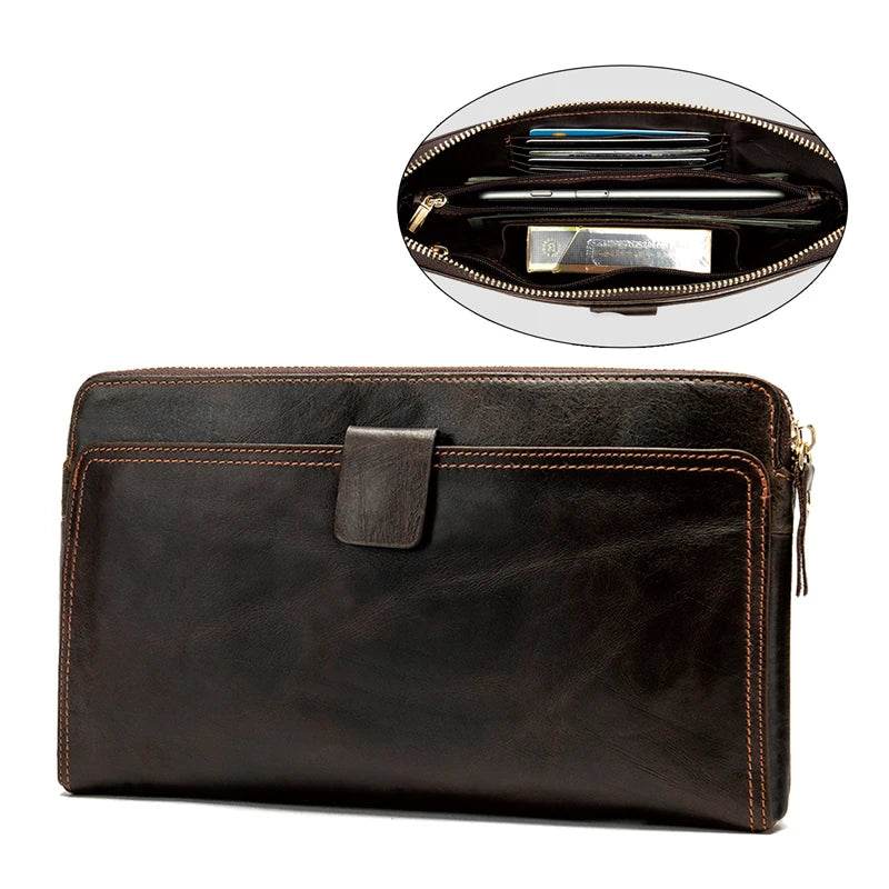 Large Capacity Cowhide Mobile Phone Bag Genuine Leather Clutch Purse - VacationGrabs