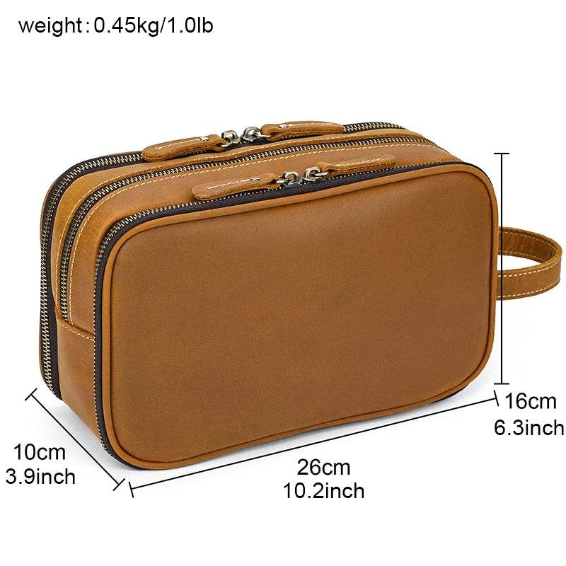 Thick Leather Clutch Bag for Men Genuine Leather Toiletry Kit Bag - VacationGrabs
