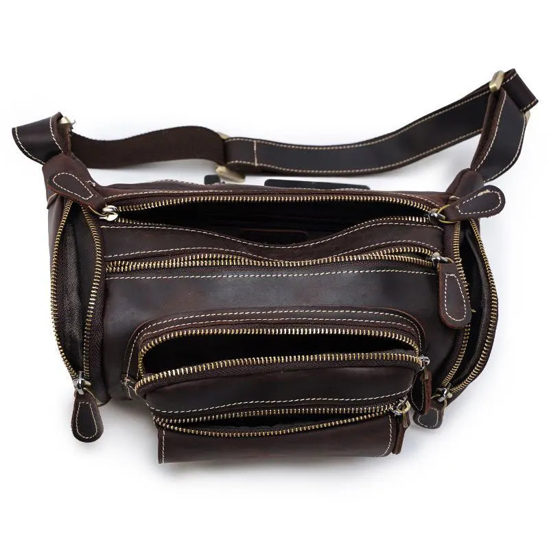 Newsbirds Genuine Leather Waist Bag Real Cowskin Leather Belt Pouch Mulit Pockets Leather Waist Packs Vintage Men's Fanny Pack