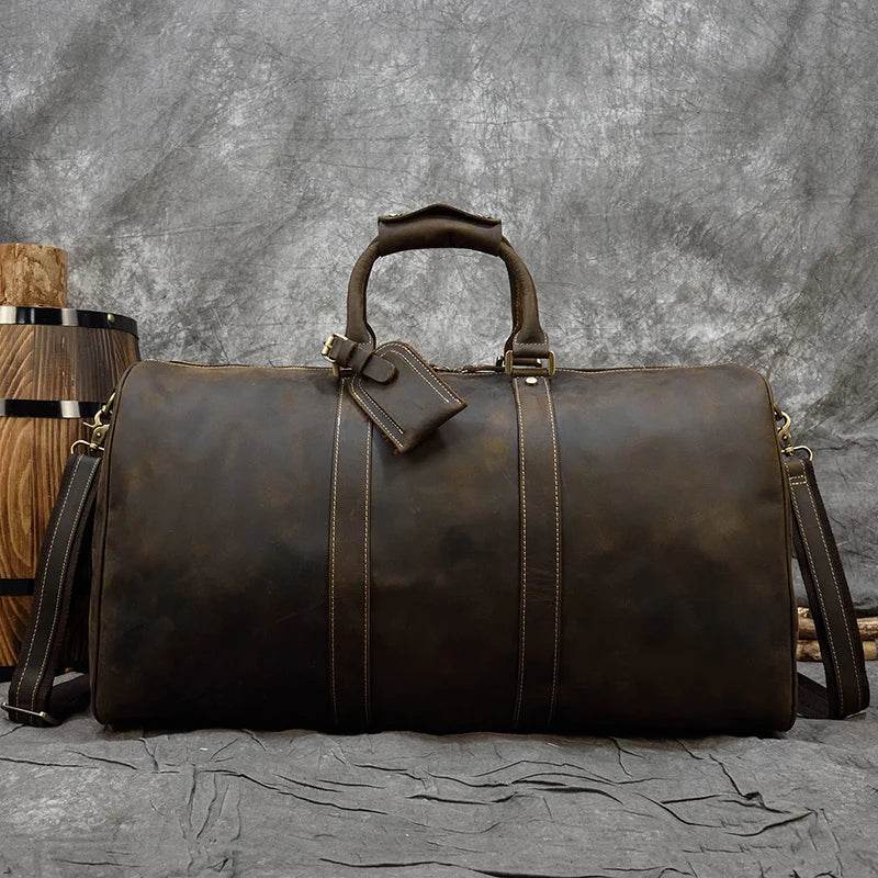 Vintage Leather Weekender Bag Genuine Leather Travel Overnight - VacationGrabs