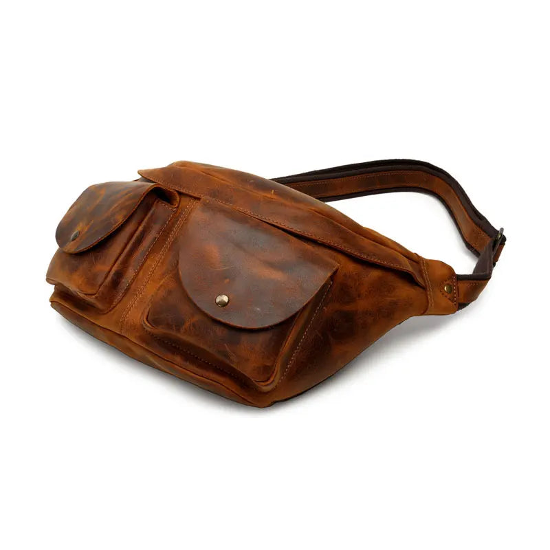 Large Genuine Leather Chest Sling Bag for Men – Vintage Style