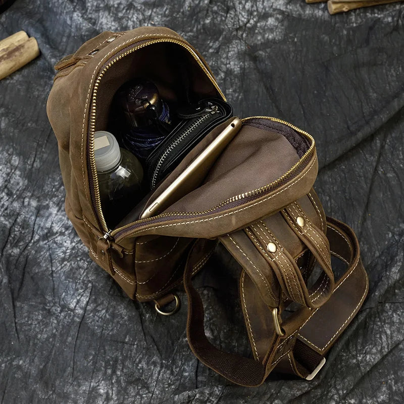 Men's Vintage Genuine Leather Sling Bag | Cowhide Crossbody