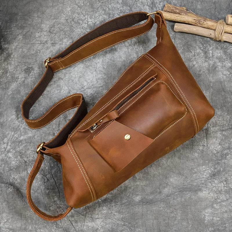 Classic Design Genuine Leather Chest Bag Sling Shoulder Bag - VacationGrabs