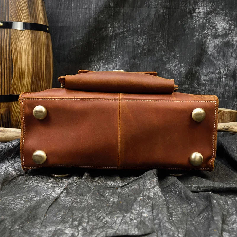 Genuine Leather Men's Backpack Crazy Horse Leather Fit 14" Laptop