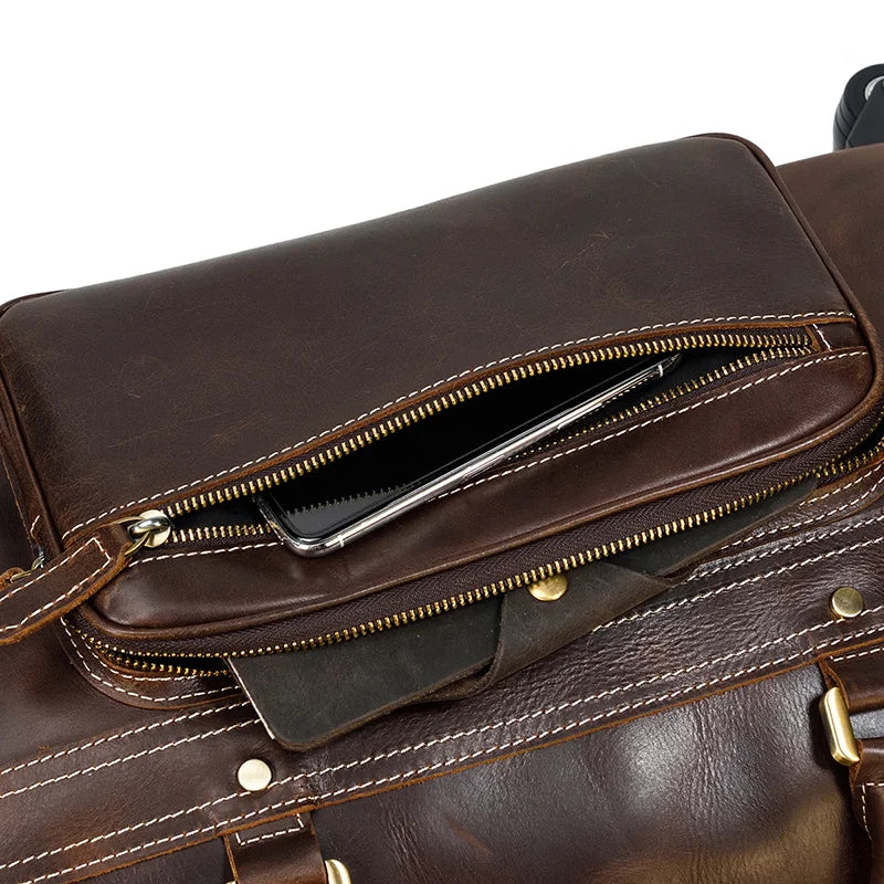 Rolling Genuine leather hand luggage travel bag with wheels