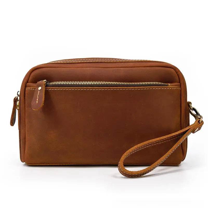 Vintage Leather Day Clutch with Shoulder Strap for Men & Women - VacationGrabs