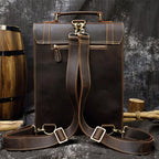 Genuine Leather Men's Backpack Crazy Horse Leather Fit 14" Laptop