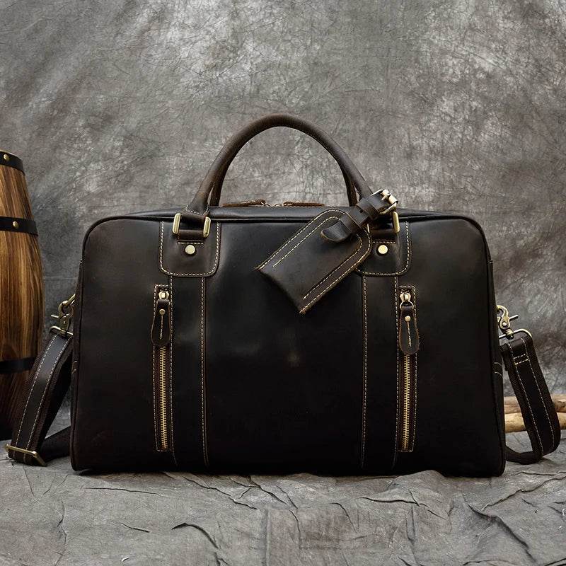 Vintage Crazy Horse Leather Duffle Bag – Fashion Handbag - VacationGrabs