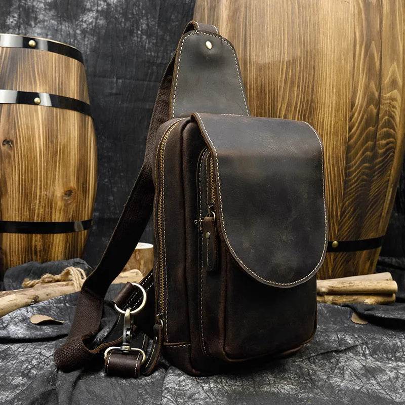 Genuine Leather Sling Bag Anti-Theft Sport Biking Chest Pack Men - VacationGrabs