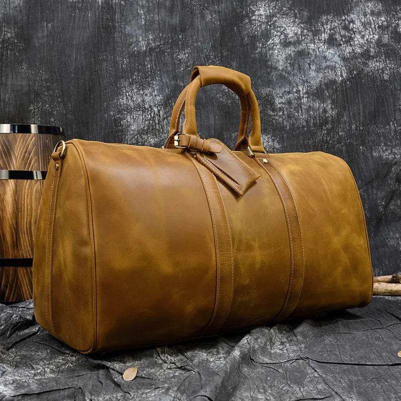 Vintage Leather Weekender Bag Genuine Leather Travel Overnight - VacationGrabs