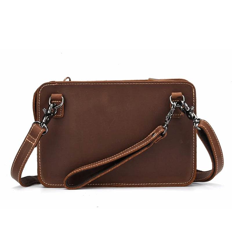 Fashion Men's Genuine Leather File Document Bags with Wrist Sling - VacationGrabs