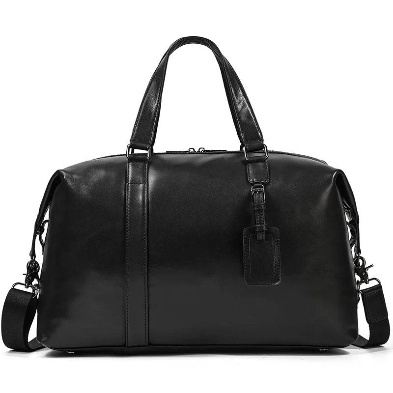 Latest Design Black Leather Travel Duffle Bag for Men & Women - VacationGrabs