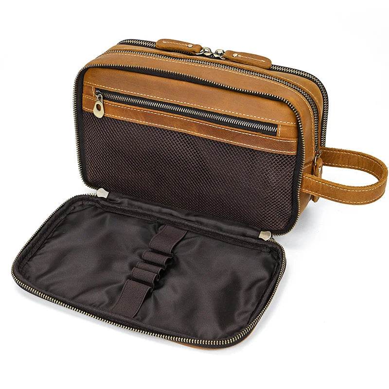 Personalized Groomsmen Leather Toiletry Kit Makeup Pouch for Men - VacationGrabs
