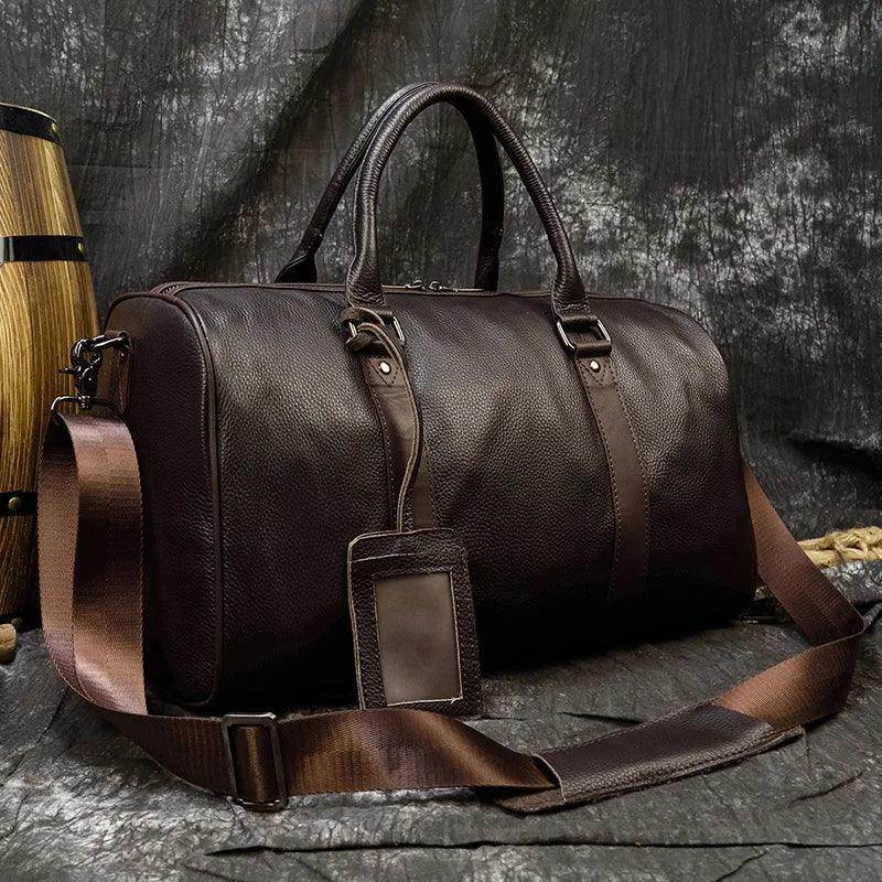 Personalized Leather Duffel Bags Purple Blue Brown Black - VacationGrabs