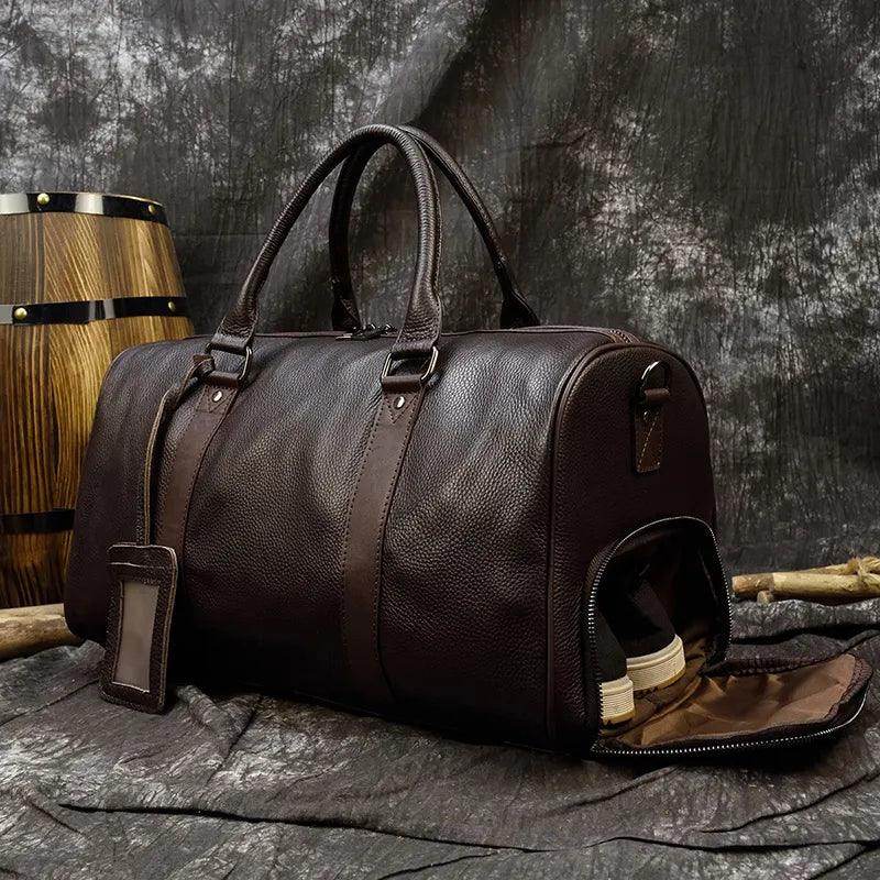 Personalized Leather Duffel Bags Purple Blue Brown Black - VacationGrabs