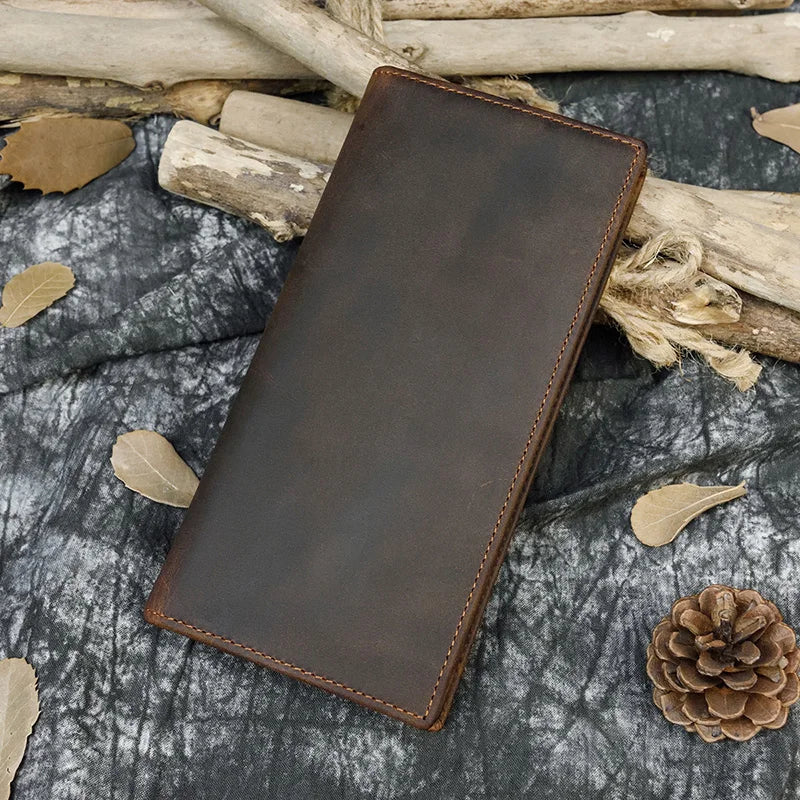Men's Crazy Horse Long Leather Brown Wallet