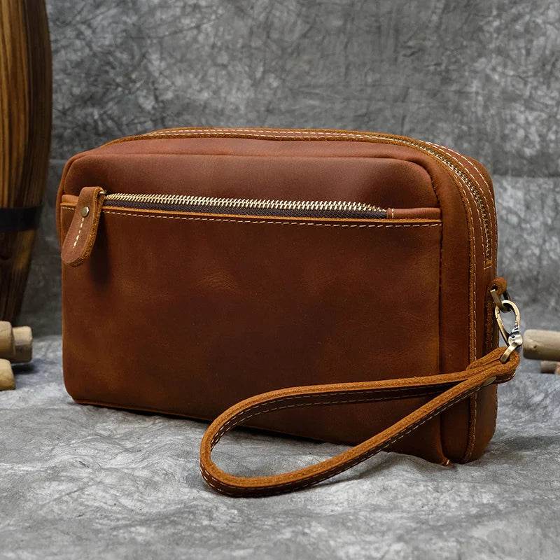 Large Capacity Leather Hand Clutch with Shoulder Strap - VacationGrabs
