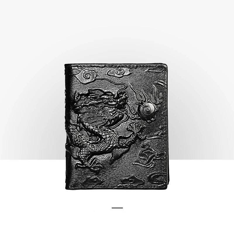 3D Dragon Style Genuine Leather Long Wallet for Men, Bifold Fashion - VacationGrabs