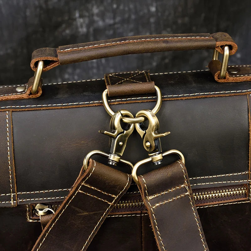 Genuine Leather Men's Backpack Crazy Horse Leather Fit 14" Laptop