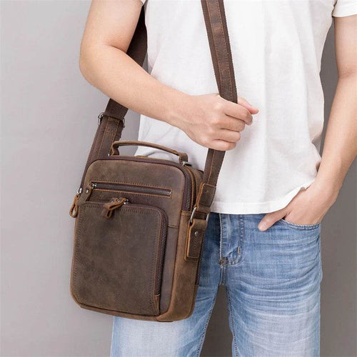 Vintage Leather Shoulder Bag – Men's Crossbody Messenger Bag - VacationGrabs
