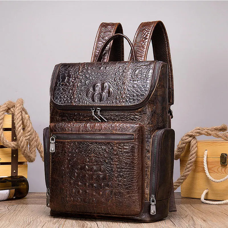 crocodile leather men's backpack men's laptop travel backpack