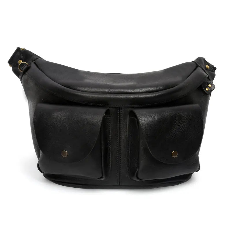 MAHEU Large Chest Bag Genuine Leather Men's chest packs sling bag crossbody bags outdoor riding bag biking bag vintage fashion