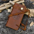 Fashionable Leather Long Wallet with Braided Strap and Coin Inner Zipper - VacationGrabs
