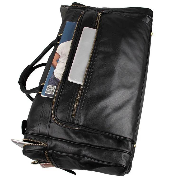 60cm High Capacity Genuine Leather Travel Duffle for Men Weekend Bag - VacationGrabs